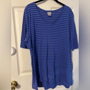 Chico's Navy Striped Short Sleeve Top